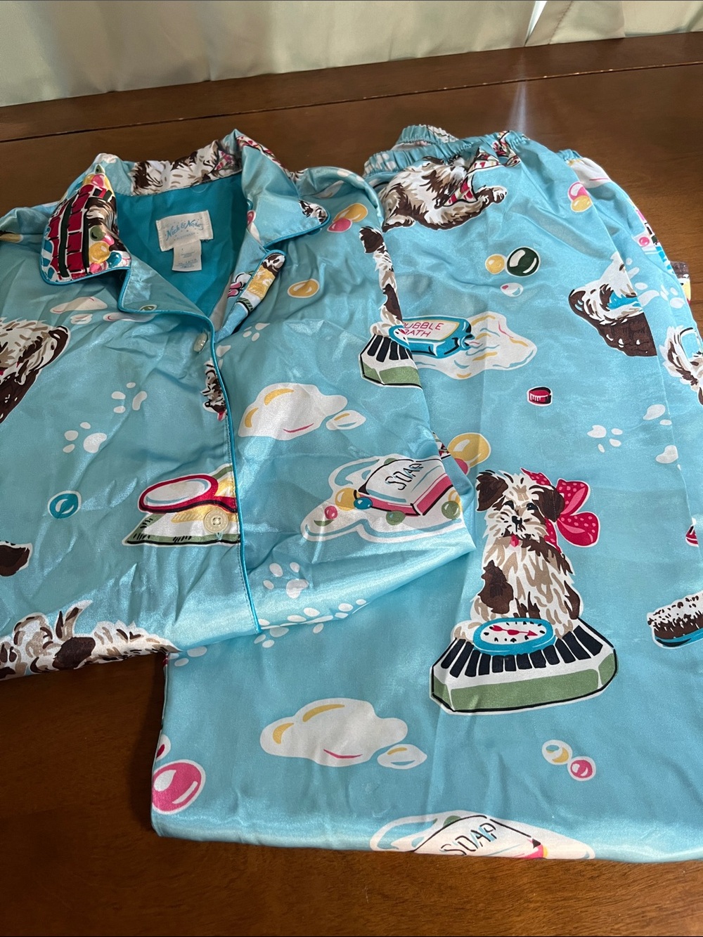 Nick & Nora Kids Light Blue Puppy Dog Bath Print Pajama Set XL